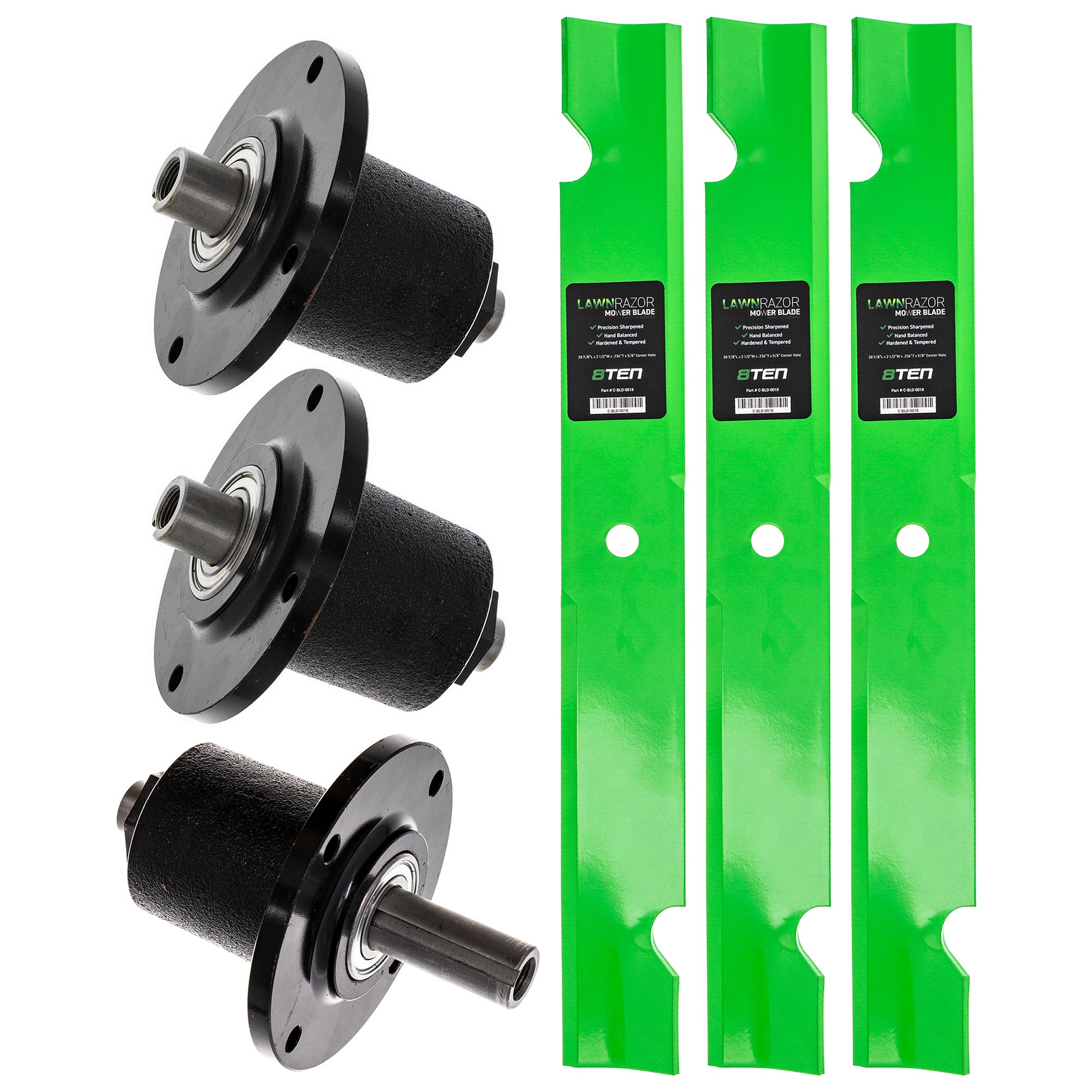 Deck Spindles & Notched Air-Lift Blade Kit for Walbro Toro Exmark Stens STEINER Snapper 8TEN MK1001891