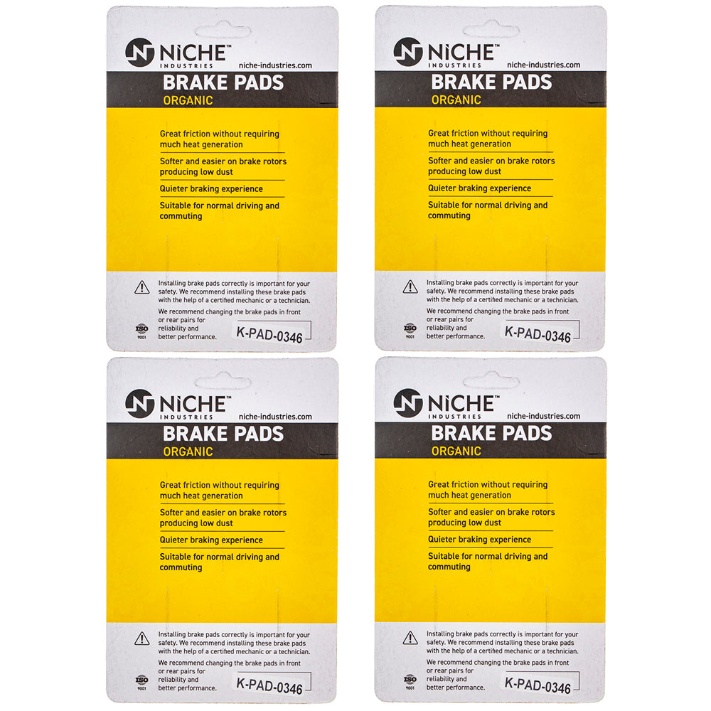 NICHE 519-KPA2568D Front Organic Brake Pad Set 4-Pack for Kawasaki